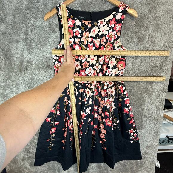 Talbots Black Pink Floral Fit & Flare Pleated Sleeveless Dress 4 Petites 4P P4 - Picture 7 of 9